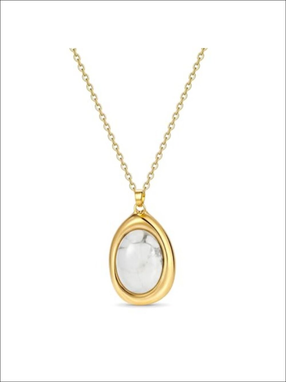 Natural Stone 18K Gold Plated Oval Pendant Necklace Stainless Steel